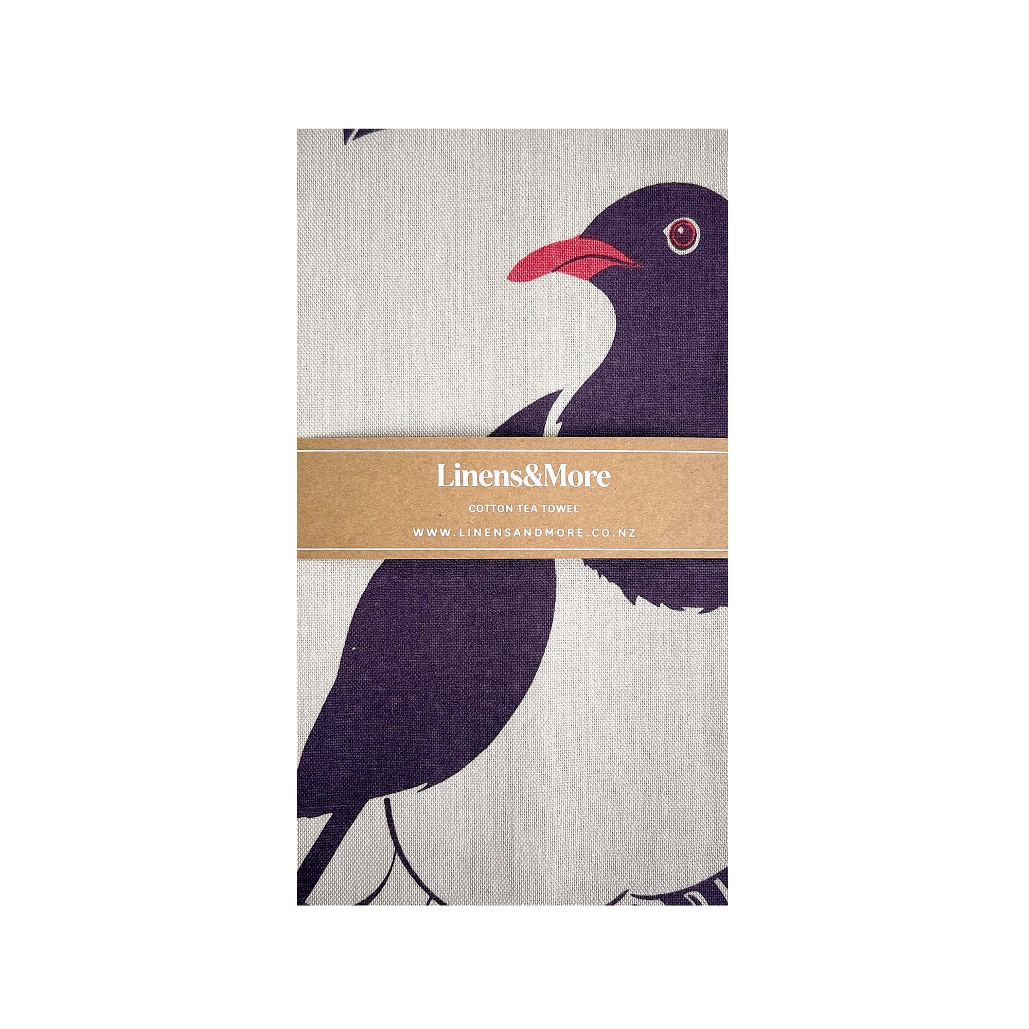 Kereru tea towel featuring exclusive Kiwi artwork, 100% cotton, absorbent, 50x70 cm, perfect for drying dishes and decor.