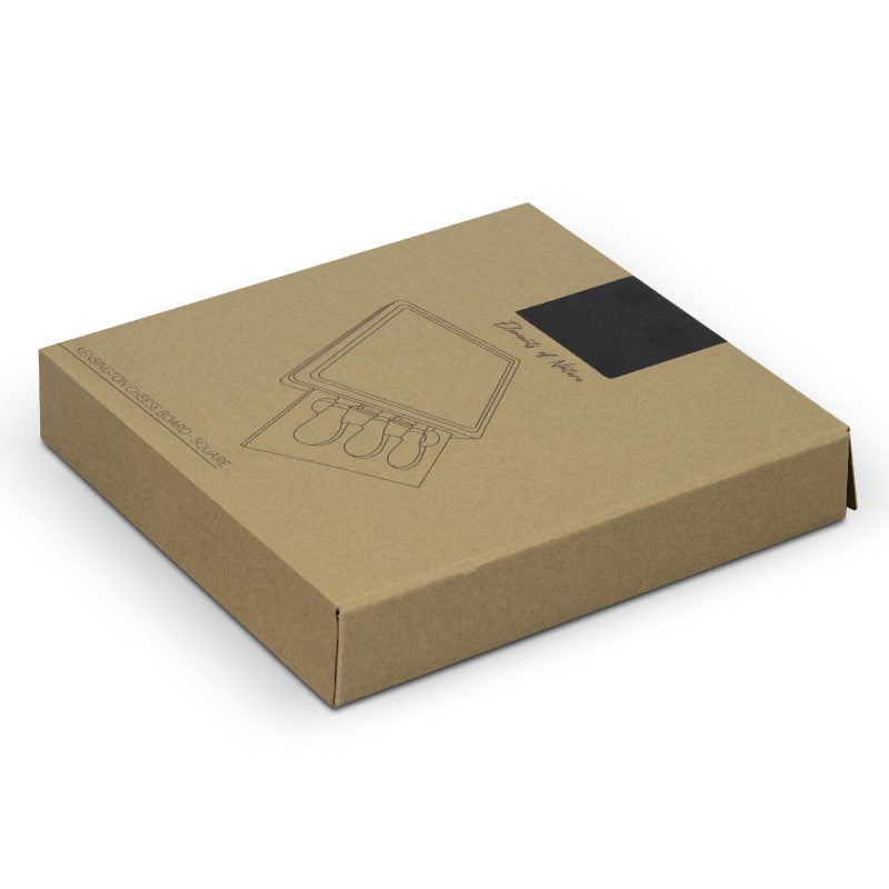 Square bamboo cheese board with slide-out drawer for cheese tools, perfect for entertaining and gifting.