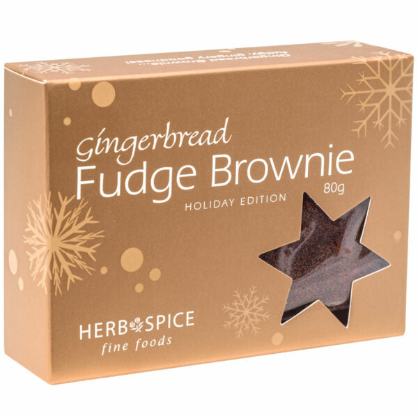 Gingerbread brownie with festive spices, perfect for holiday gifting and celebrations, exuding rich cocoa flavor.