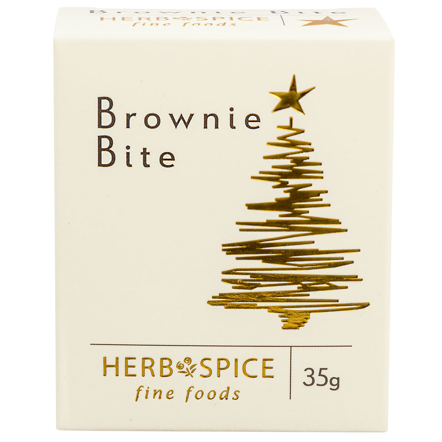 Mini chocolate brownies in festive packaging, perfect for Christmas gifting and holiday celebrations.