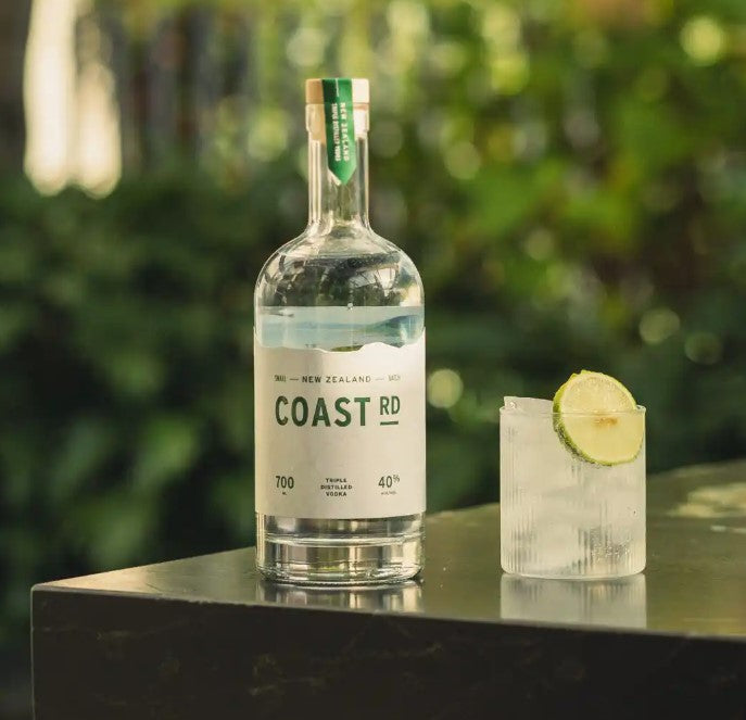 Coast Road Vodka 700ml bottle showcasing premium New Zealand craftsmanship for a smooth, adventurous drinking experience.