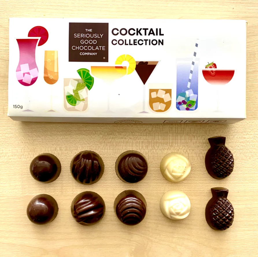 NZ Cocktail Collection - luxurious chocolate box of 10 with classic cocktail flavors, perfect for gifting or indulgence.