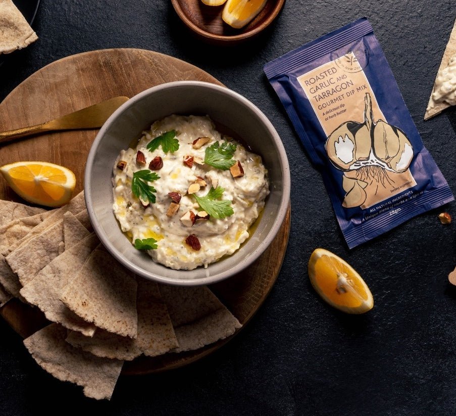 Herb & Spice Mill Roasted Garlic & Tarragon Dip packet, perfect for creating creamy dips and enhancing appetizers.