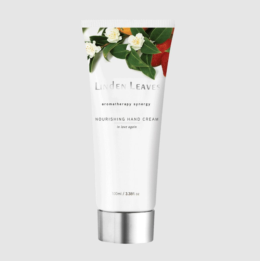 Linden Leaves Nourishing Hand Cream in Love Again, 100ml, blends neroli, vanilla, and sandalwood for soft, hydrated hands.