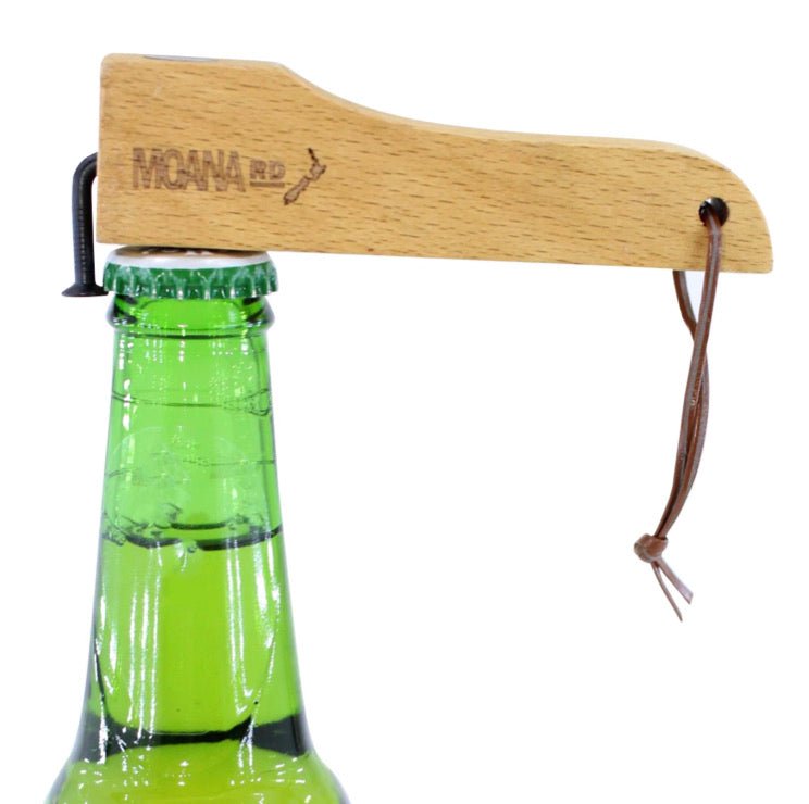 Stylish wooden bottle opener with magnets, showcasing Kiwi craftsmanship and eco-friendly New Zealand materials.