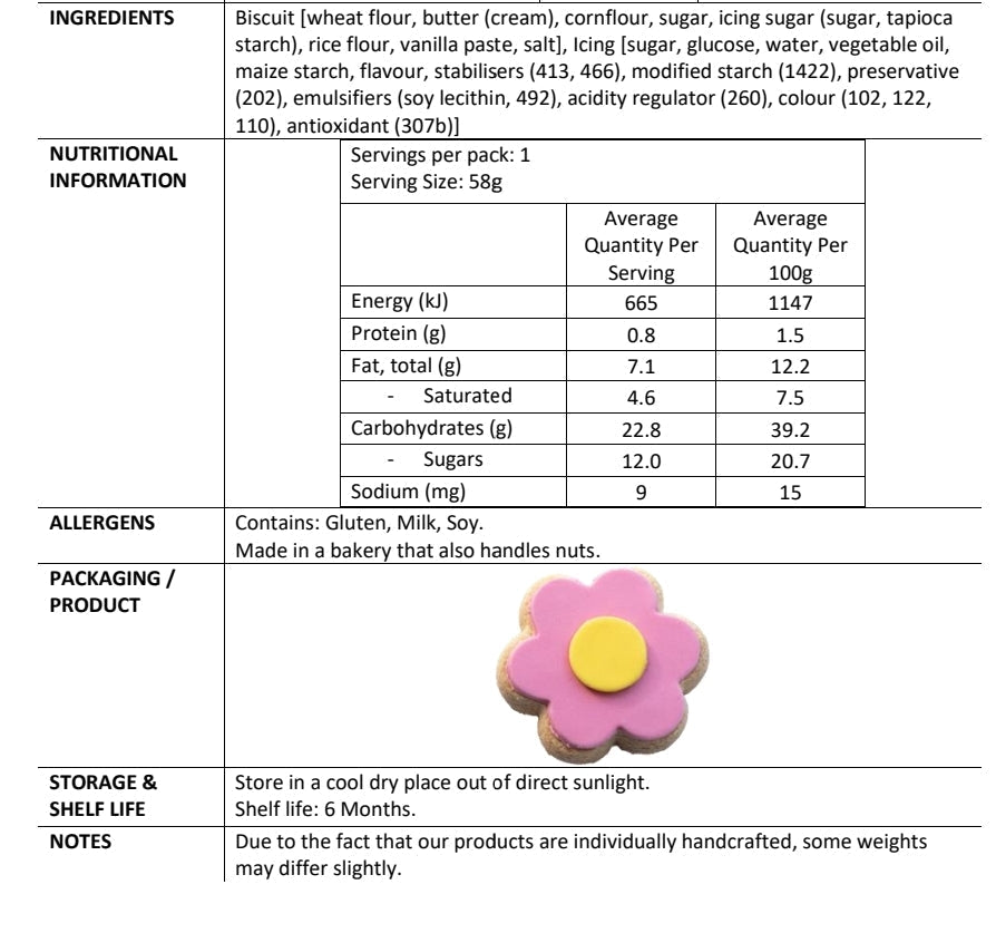 Iced pink shortbread biscuit shaped like a daisy, perfect for gifting or enjoying with tea, crafted in New Zealand.