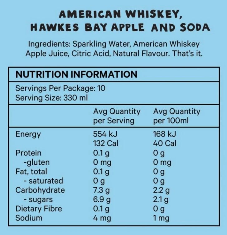 Pals American Whiskey mixed with Hawke's Bay apple and soda, all-natural flavors, gluten-free, and vegan-friendly.