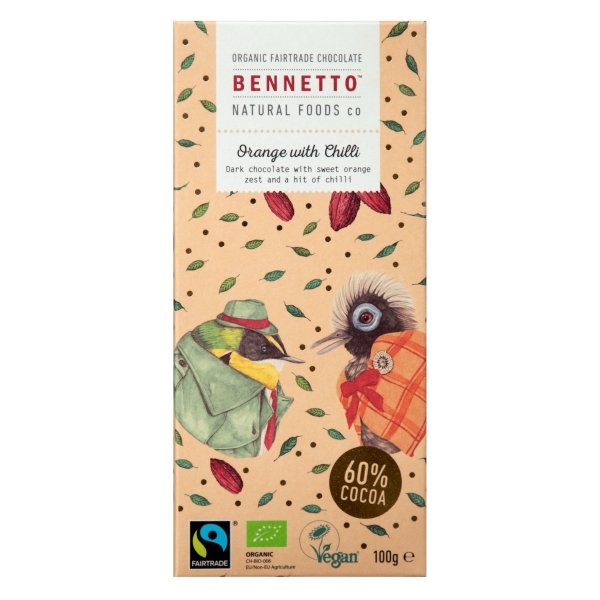 Bennetto Orange with Chilli Chocolate 100g (Vegan and GF) - Beautiful Gifts - Packaged with Love