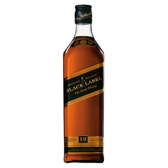 A bottle of Johnnie Walker Black Label Whisky 700ml, showcasing its rich amber color and smooth, complex blend of flavors.