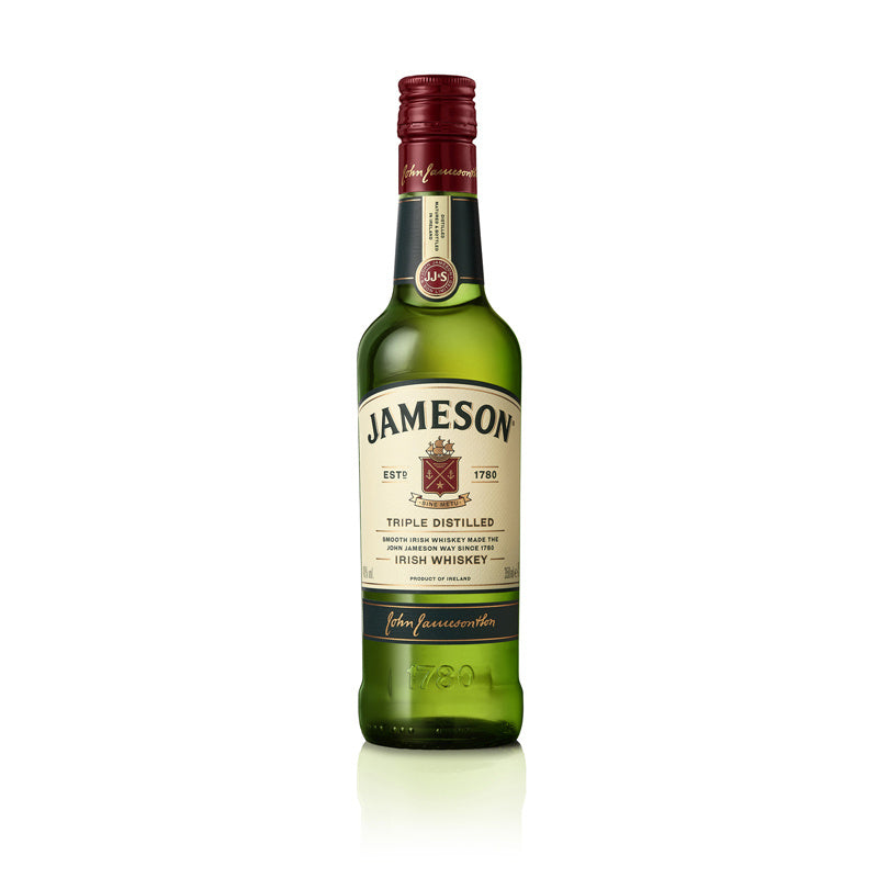 Jameson Irish Whiskey 350ml in a green bottle, showcasing a smooth blend of pot still and grain whiskies with rich flavors.