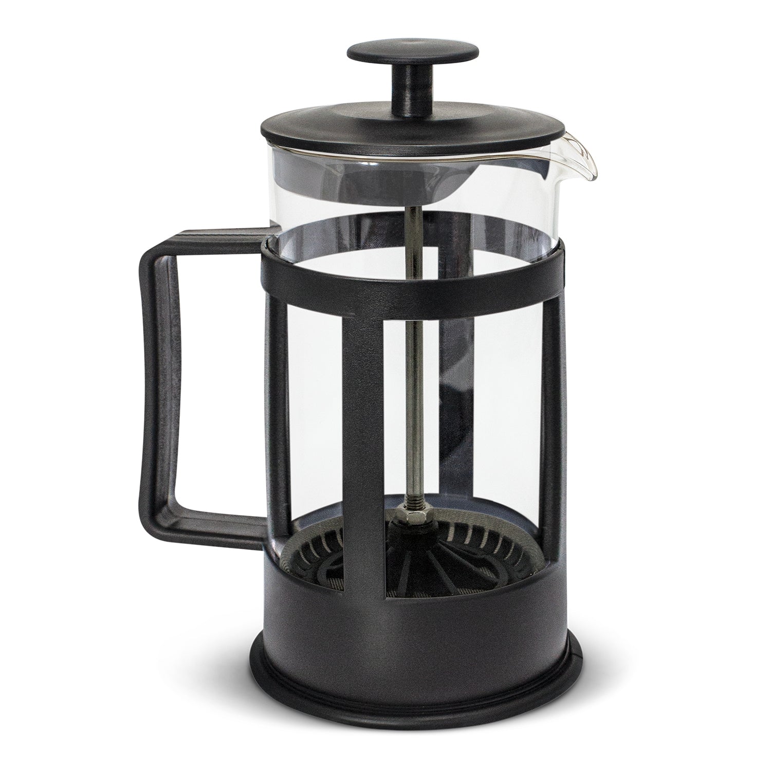 Elegant 350ml coffee plunger in borosilicate glass, ergonomic design, BPA-free, perfect for gifts and stylish brewing.