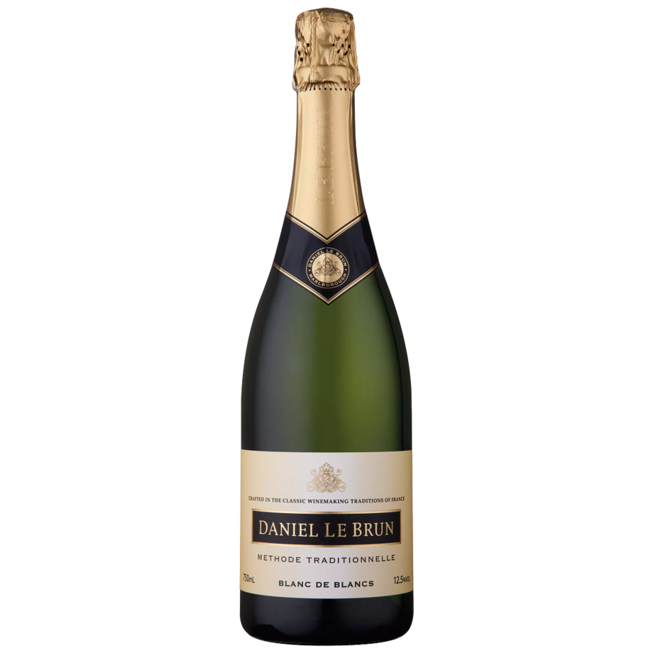 Elegant Daniel Le Brun Blanc De Blancs sparkling wine with fruity aromas and a creamy finish, perfect for celebrations.