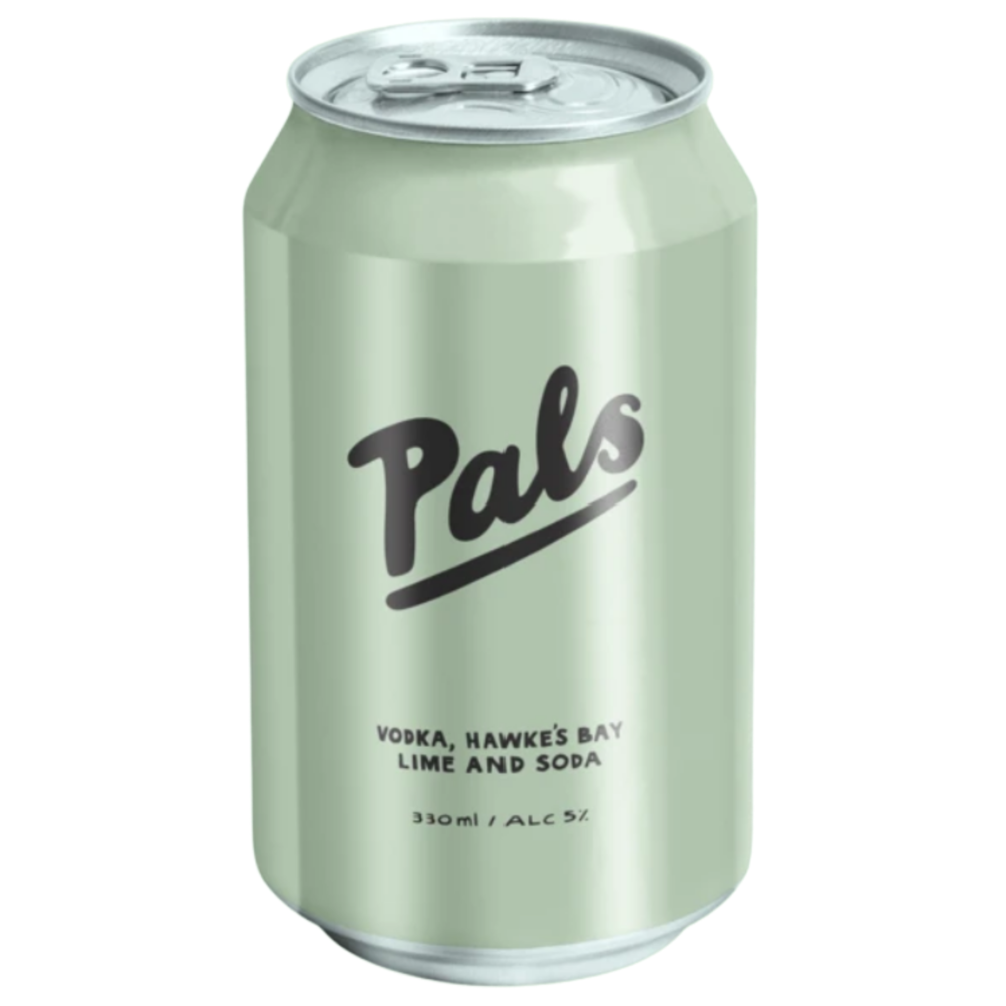 Chilled Pals Vodka, Hawke's Bay Lime & Soda can, showcasing its refreshing lime flavor and crisp, guilt-free ingredients.