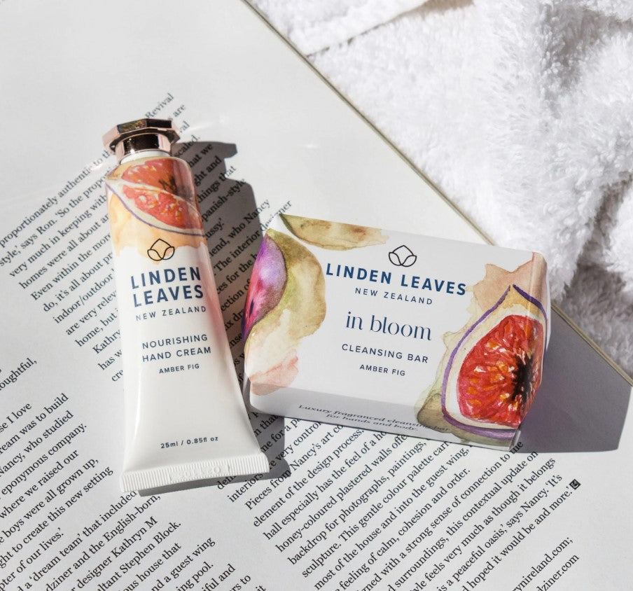 Linden Leaves Pink Petal Set: luxurious hand cream and palm oil-free cleansing bar for soft, nourished skin.