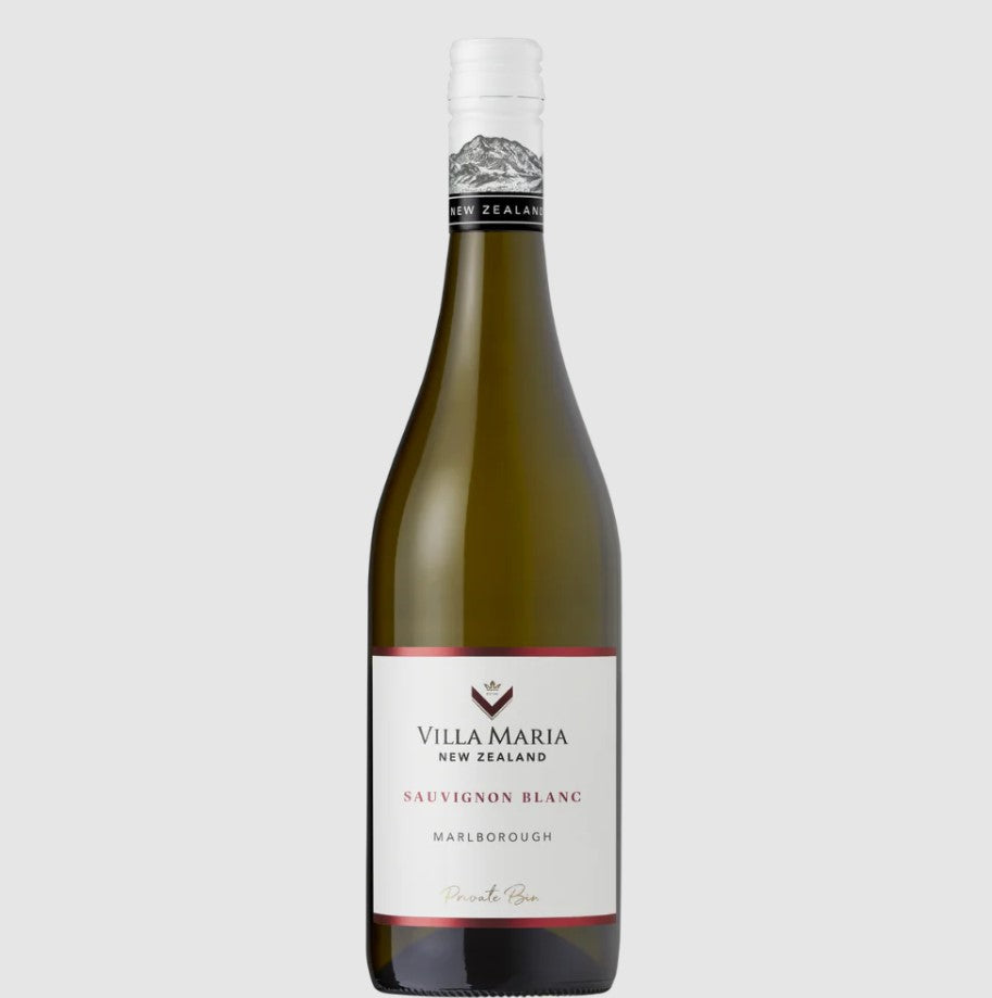 Villa Maria Private Bin Sauvignon Blanc bottle showcasing vibrant Marlborough flavors of passionfruit and Kaffir lime.