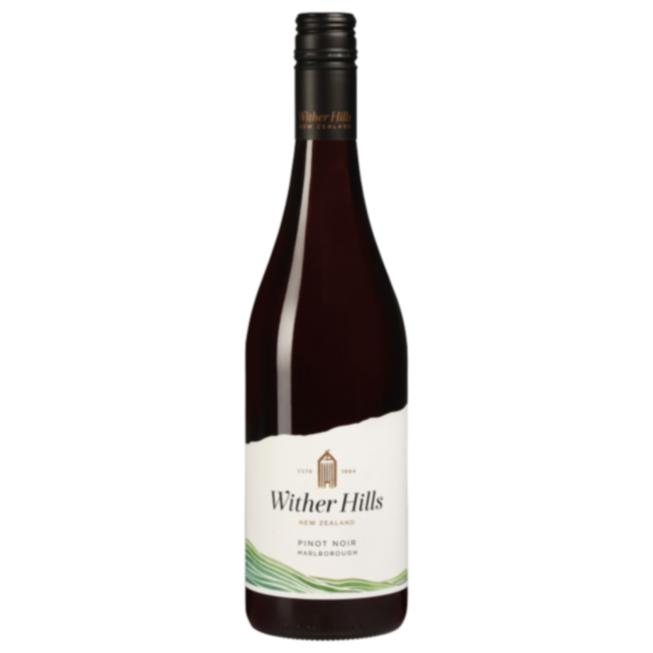 Bottle of Wither Hills Pinot Noir 750ml, showcasing dark berry flavors, spices, and earthy notes, perfect for gourmet meals.