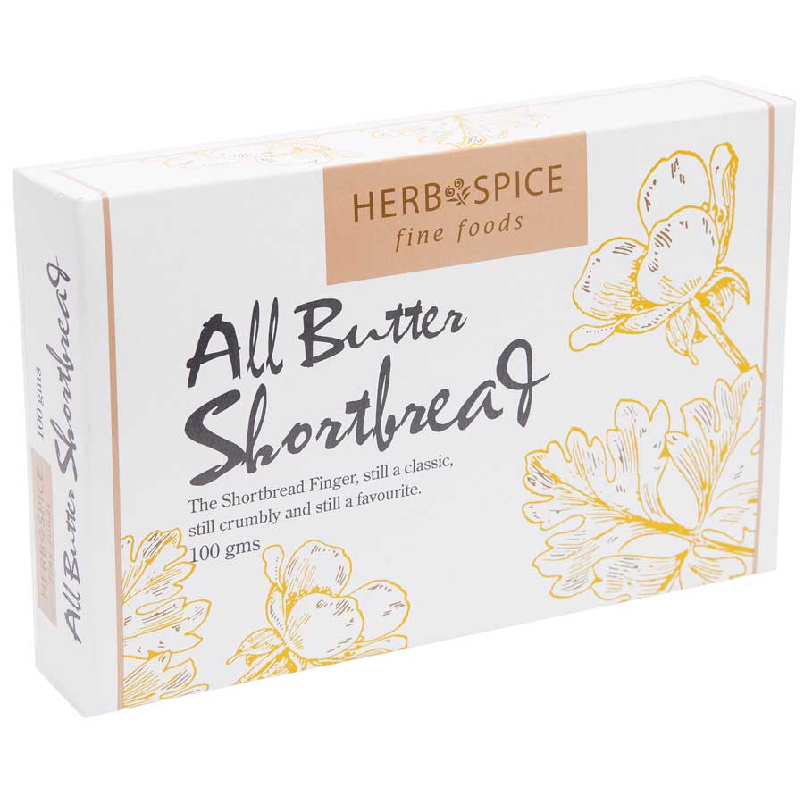 Delicious Herb & Spice Fine Foods All Butter Shortbread Fingers, buttery, crumbly, perfect for tea or gifting.