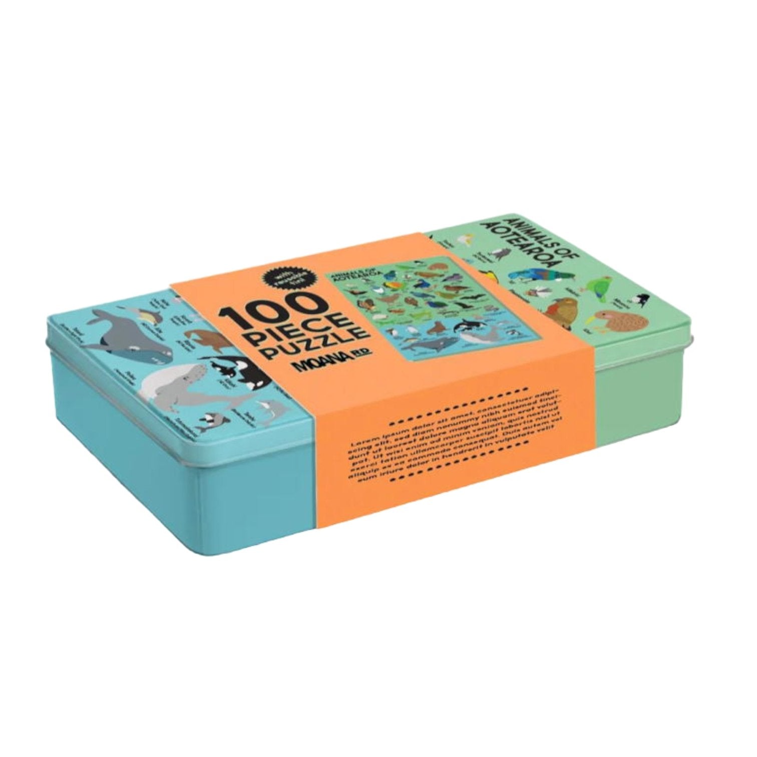 Colorful 100-piece jigsaw puzzle showcasing 29 unique New Zealand animals, ideal for children's education and play.