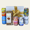 Craft Beer Sampler gift box featuring local brews and gourmet chocolate, perfect for sharing or celebrating.