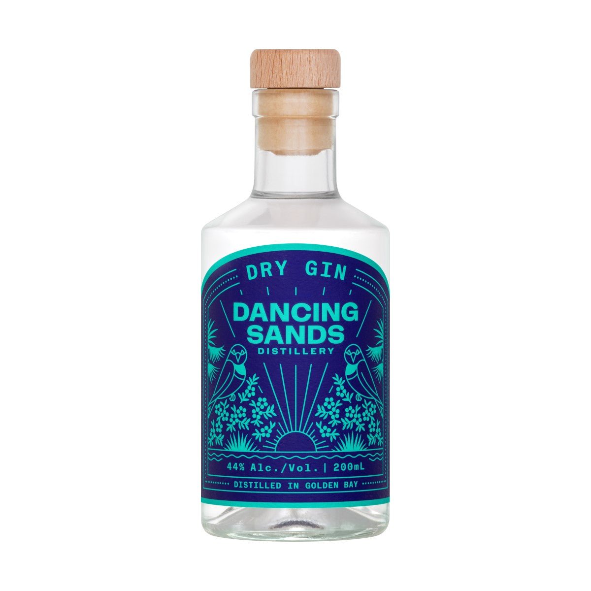 Dancing Sands Dry Gin 200ml, a premium New Zealand gin with aromatic manuka, cardamom, and a smooth liquorice finish.