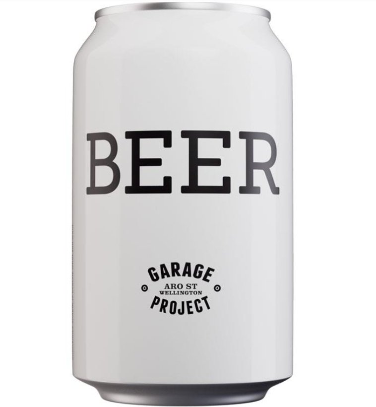 A refreshing 330ml can of Garage Project 'Beer', a craft Pale Lager showcasing New Zealand brewing excellence.