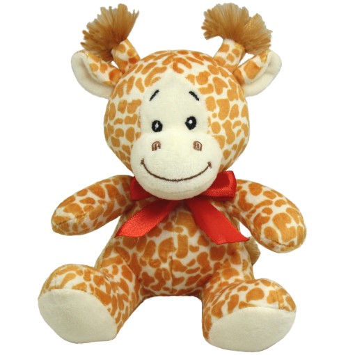 Adorable 20cm Giraffe soft toy with a charming red ribbon, perfect for cuddling or as a decorative gift for all ages.