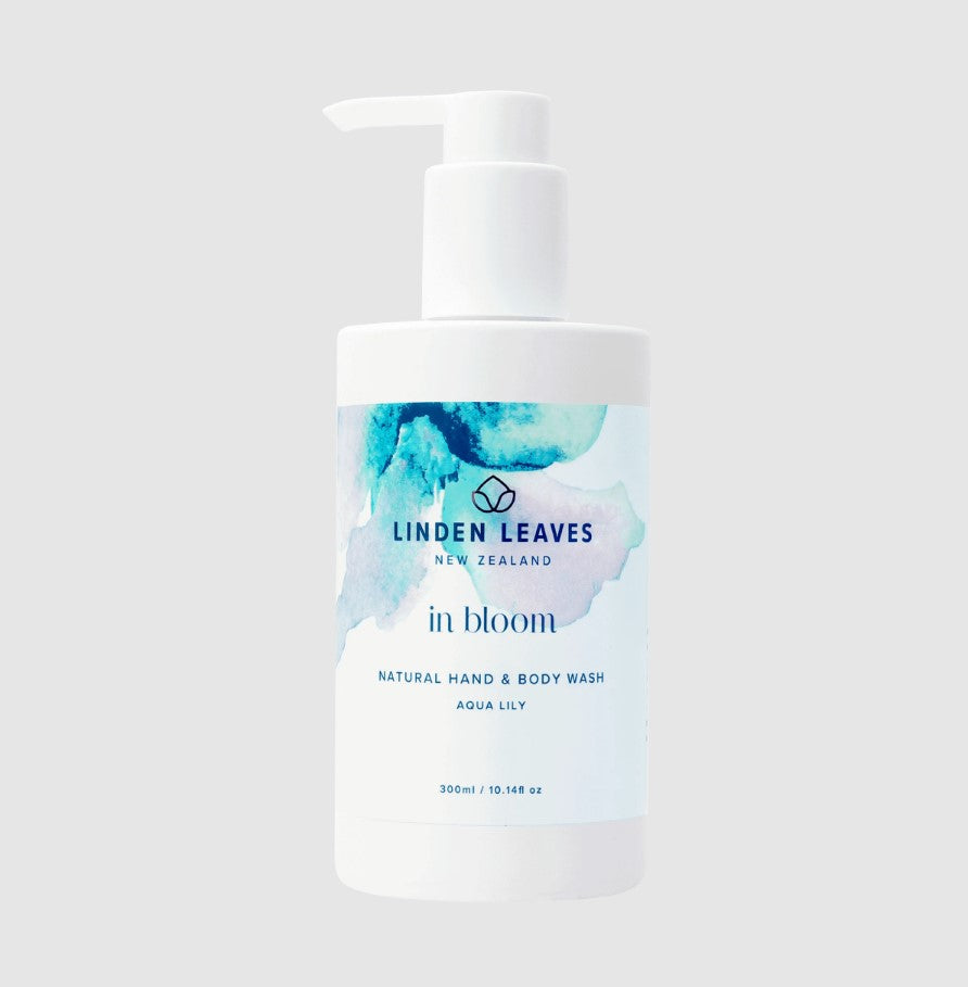 Linden Leaves Aqua Lily Hand & Body Wash: a gentle cleanser with olive oil, chamomile, and a refreshing floral scent for all skin types.