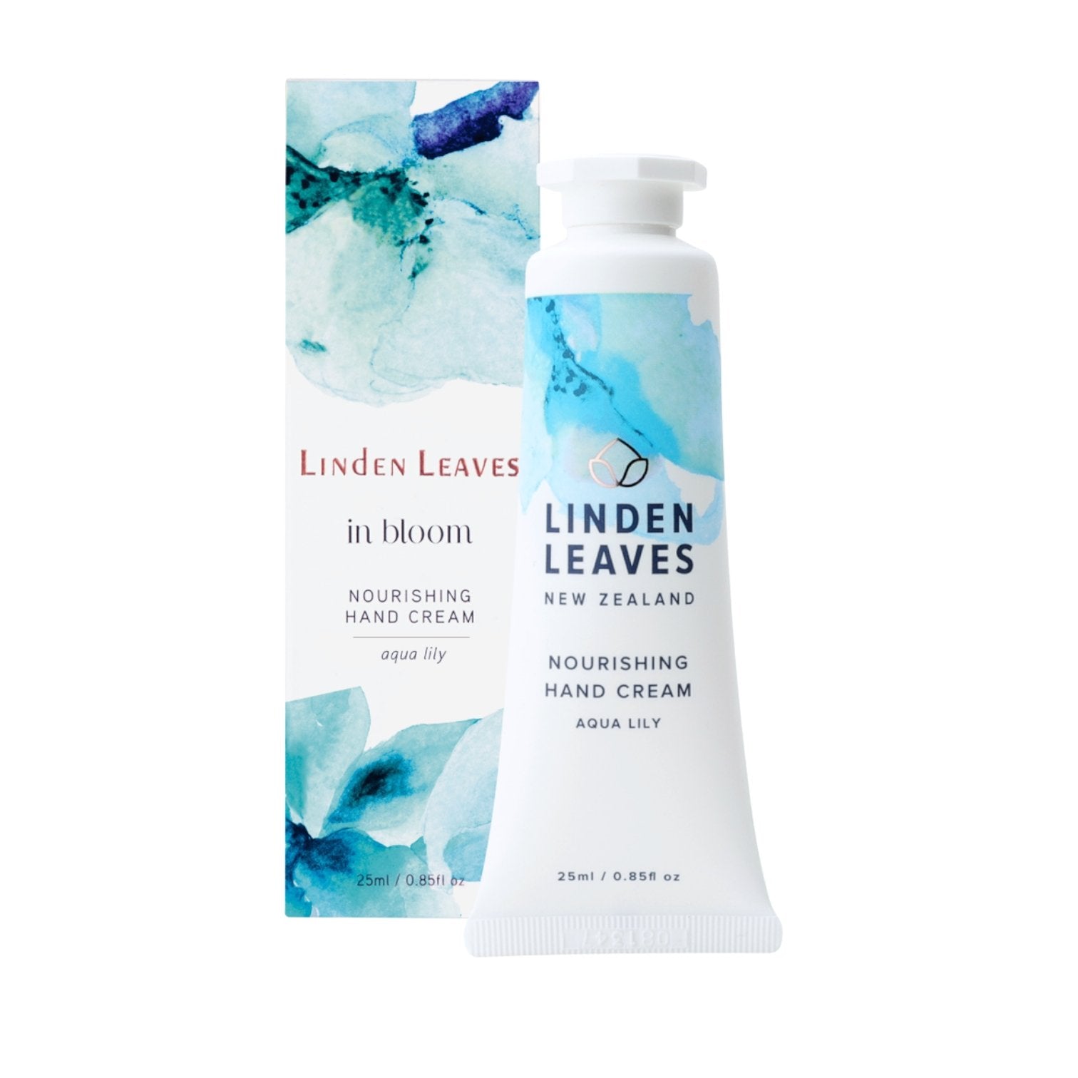 Linden Leaves Aqua Lily Hand Cream in a 25ml tube, beautifully scented, nourishes and softens hands with a fresh fragrance.