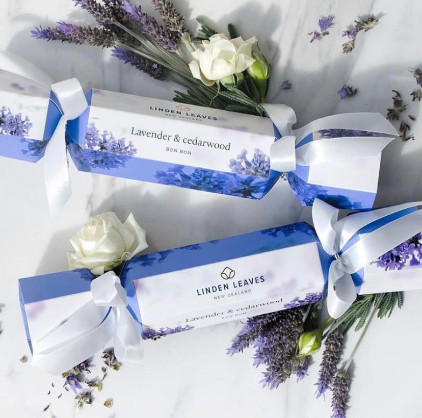 Linden Leaves Lavender & Cedarwood Bon Bon sampler with natural hand cream and body oil for hydration and skin nourishment.