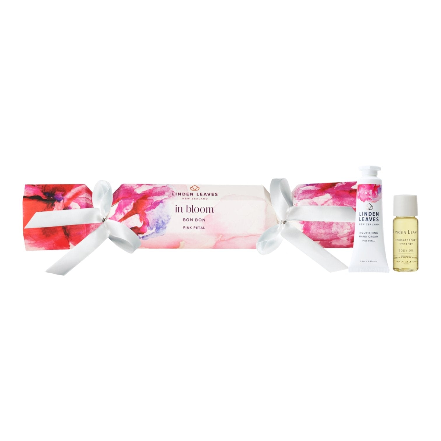 Linden Leaves Pink Petal Bonbon set features a hand cream and body oil for luxurious hydration and a delightful floral fragrance.