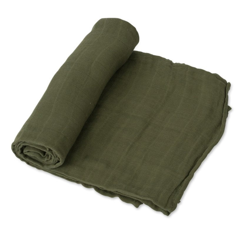 Little Unicorn Cotton Muslin Swaddle in Fern, 100% breathable cotton, 120cm x 120cm, perfect for snug and safe infant swaddling.