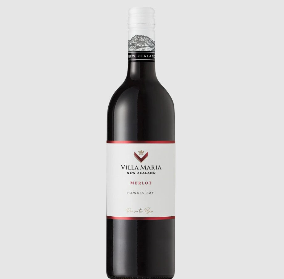 Villa Maria Private Bin Merlot bottle showcasing rich plum and blackberry flavors, perfect for gifting on special occasions.