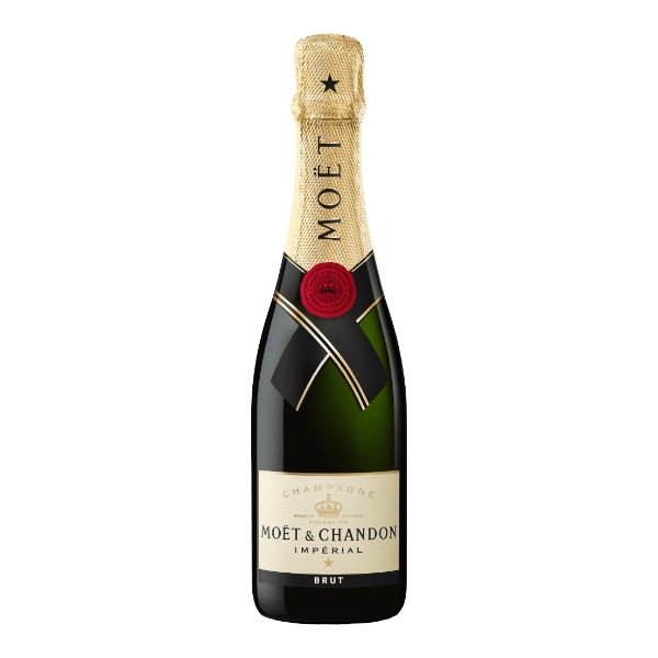 Elegant 375ml bottle of Moet Champagne, perfect for celebrations with fruity and floral aromas. Ideal gift for special occasions.