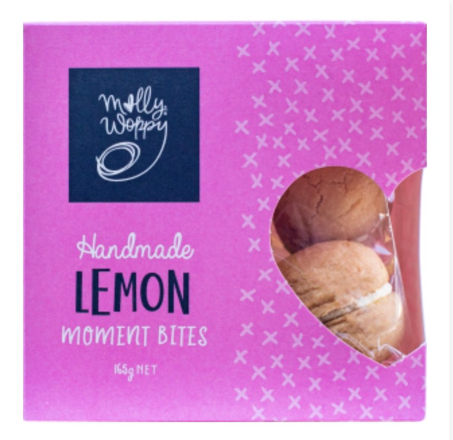Handmade Lemon Moment Bites from Molly Woppy, featuring buttery shortbread and natural lemon flavors, perfect for gifting.