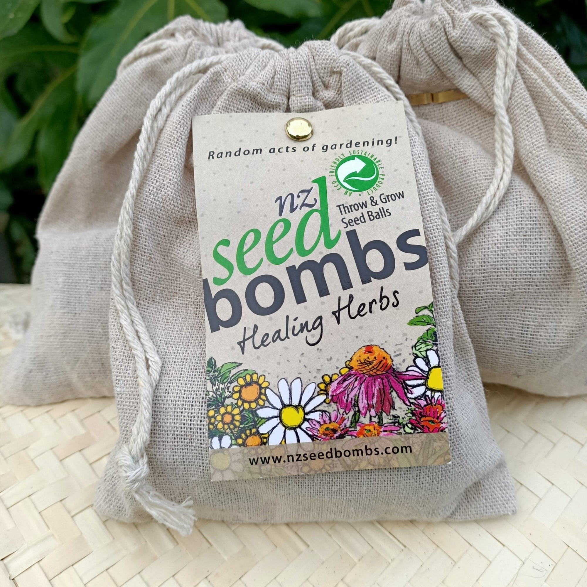 A pack of eco-friendly NZ Seed Bombs containing healing herbs like Calendula and Chamomile, perfect for easy gardening.
