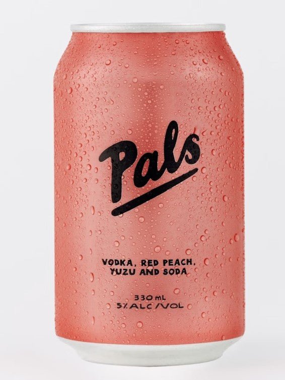 Pals Vodka, Red Peach, Yuzu & Soda 330ml can with fruity flavors and premium vodka, great for gifting and celebrations.