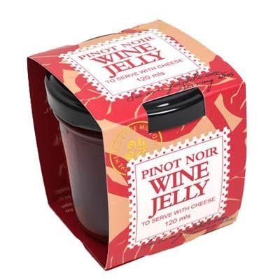 Pinot Noir Wine Jelly in a 120ml jar, luxurious, gluten-free gourmet jelly from New Zealand, perfect for pairing and glazing.