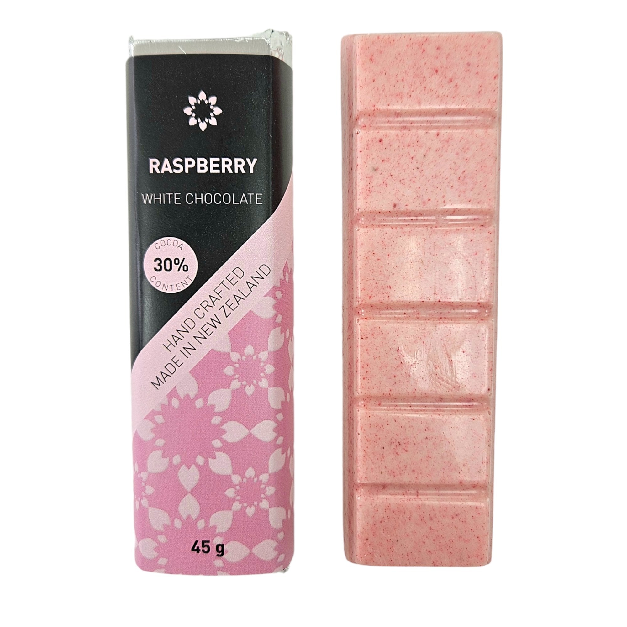 A handcrafted Raspberry White Chocolate Bar featuring real raspberry pieces in rich white chocolate, perfect for gifting and indulgence.