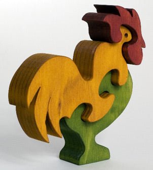 Colorful Tarata Toys Rooster Puzzle made from sustainable wood, promoting fine motor skills and problem-solving for kids.