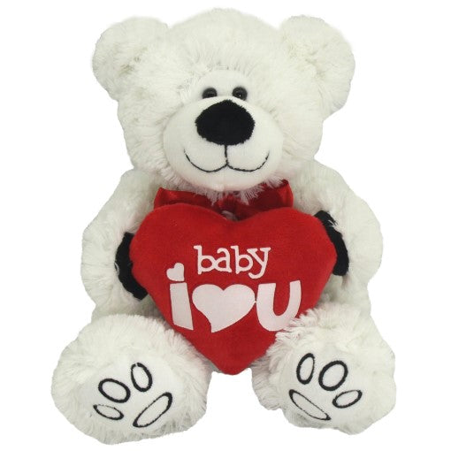 White Plush Bear with Red Heart - Love You - Beautiful Gifts